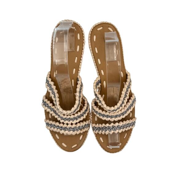 Carrie Forbes Said Raffia 3 Strap Neutral Gray Open Toe Espadrille Wedge Sandals - Picture 3 of 12